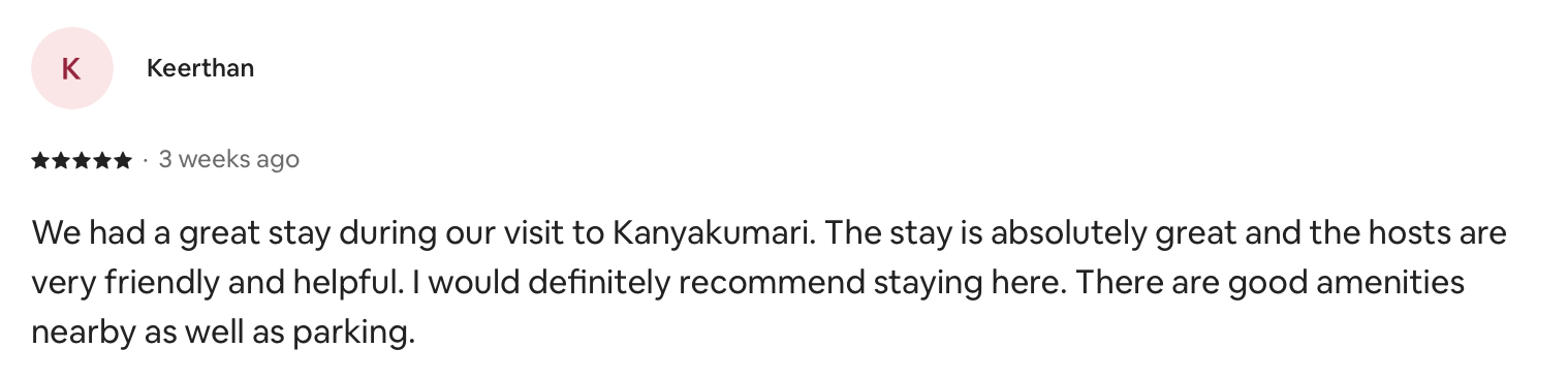 Airbnb guest review screenshot — 5 stars
