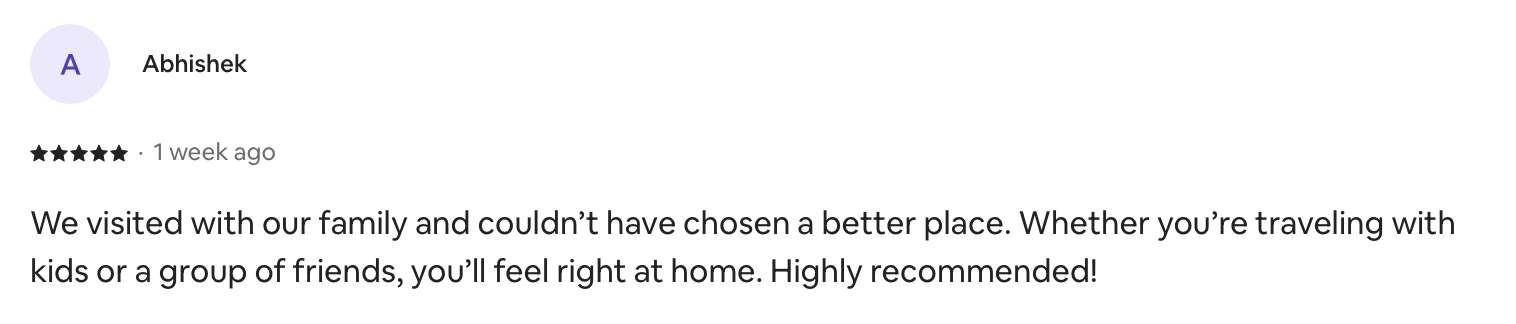 Airbnb guest review screenshot — 5 stars